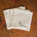 Custom Linen Cocktail Napkins, Stitched Font - Set of 4