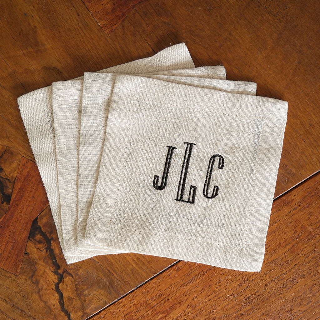 Custom Linen Cocktail Napkins, Modern Monogram Font - Set of 4