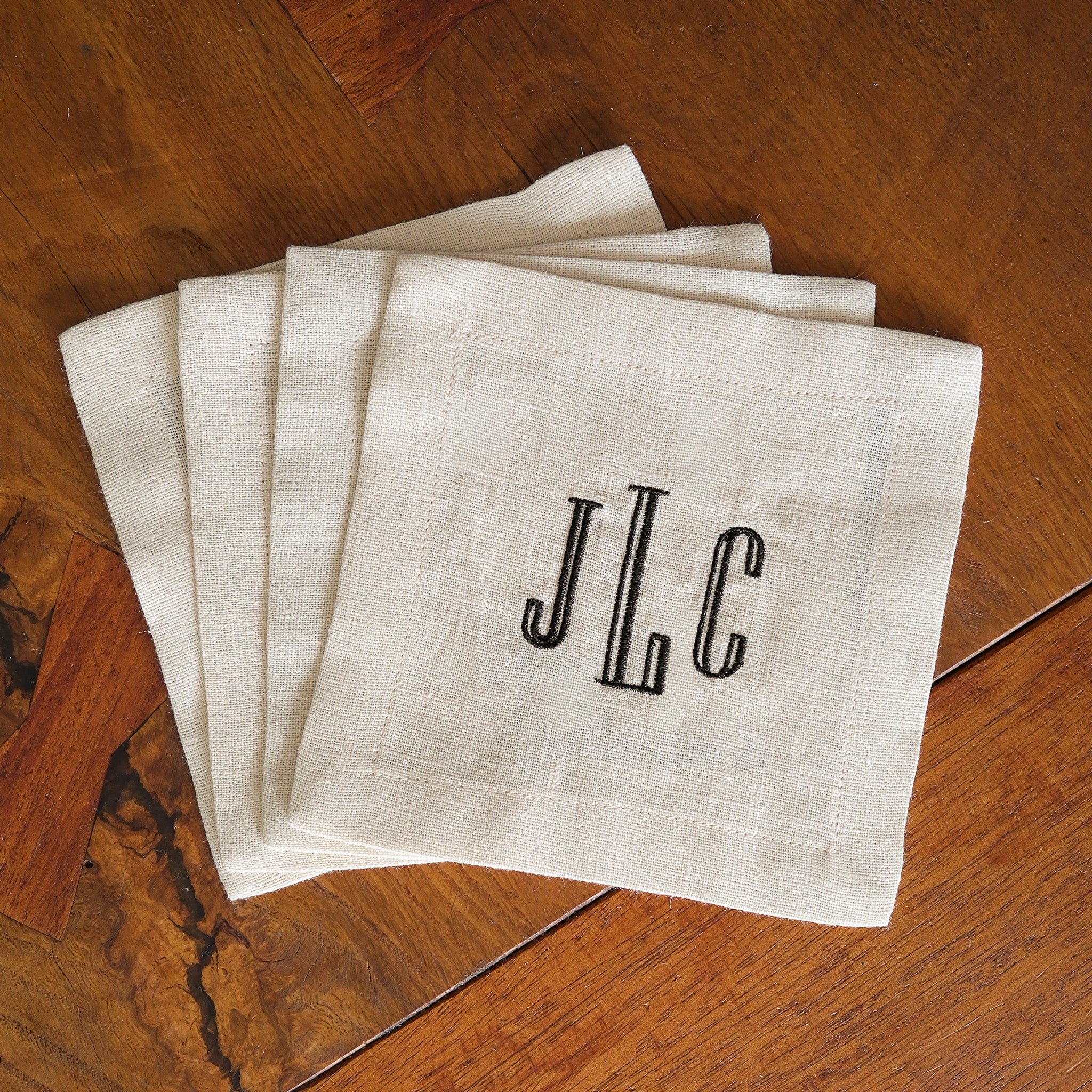 Custom Linen Cocktail Napkins, Modern Monogram Font - Set of 4