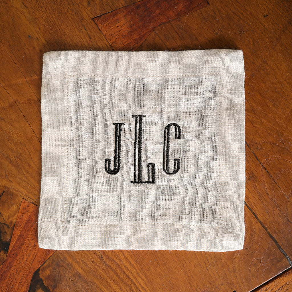 Custom Linen Cocktail Napkins, Modern Monogram Font - Set of 4