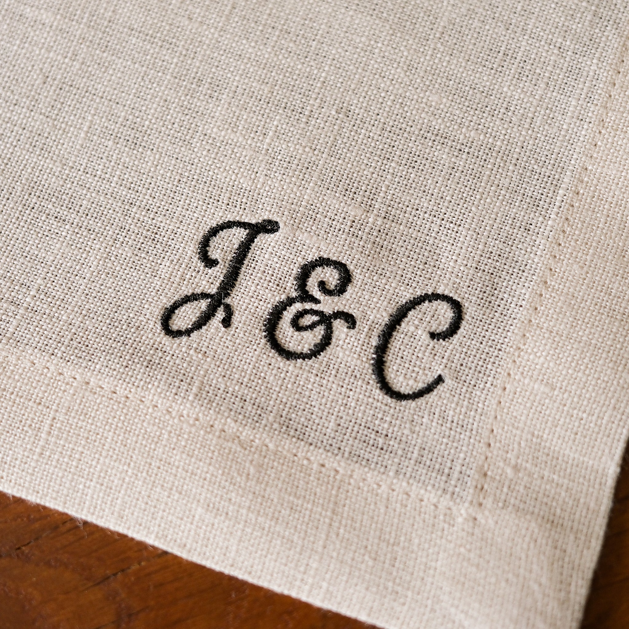 Custom Linen Cocktail Napkins, Script Initials Font - Set of 4