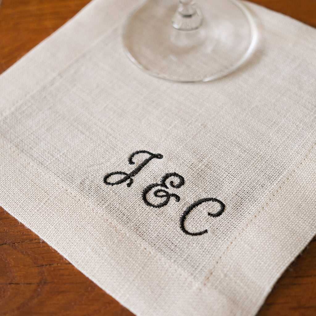 Custom Linen Cocktail Napkins, Script Initials Font - Set of 4