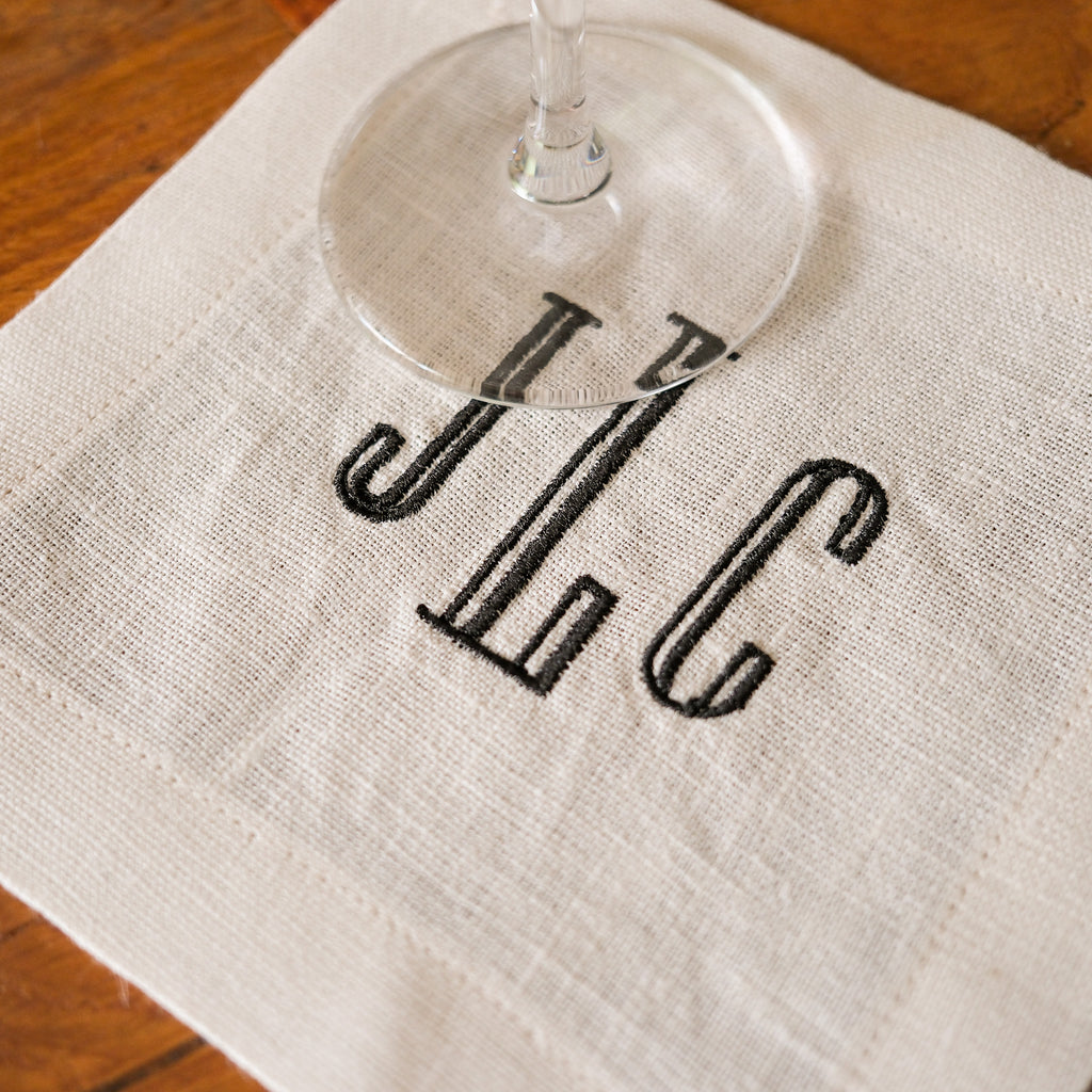 Custom Linen Cocktail Napkins, Modern Monogram Font - Set of 4