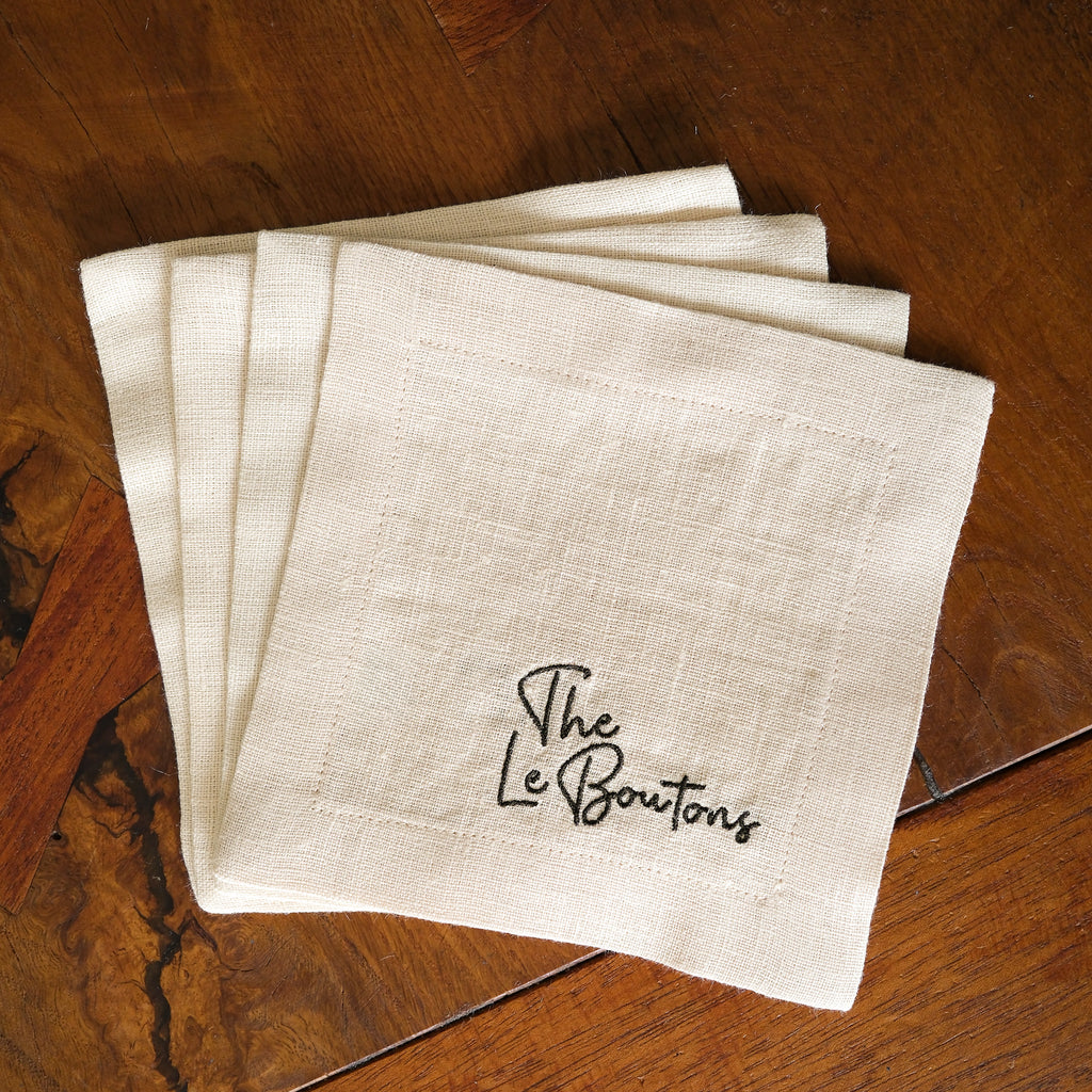Custom Linen Cocktail Napkins, Signature Font - Set of 4