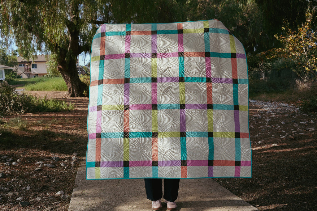 Gridline (Neon Confetti), Throw Quilt