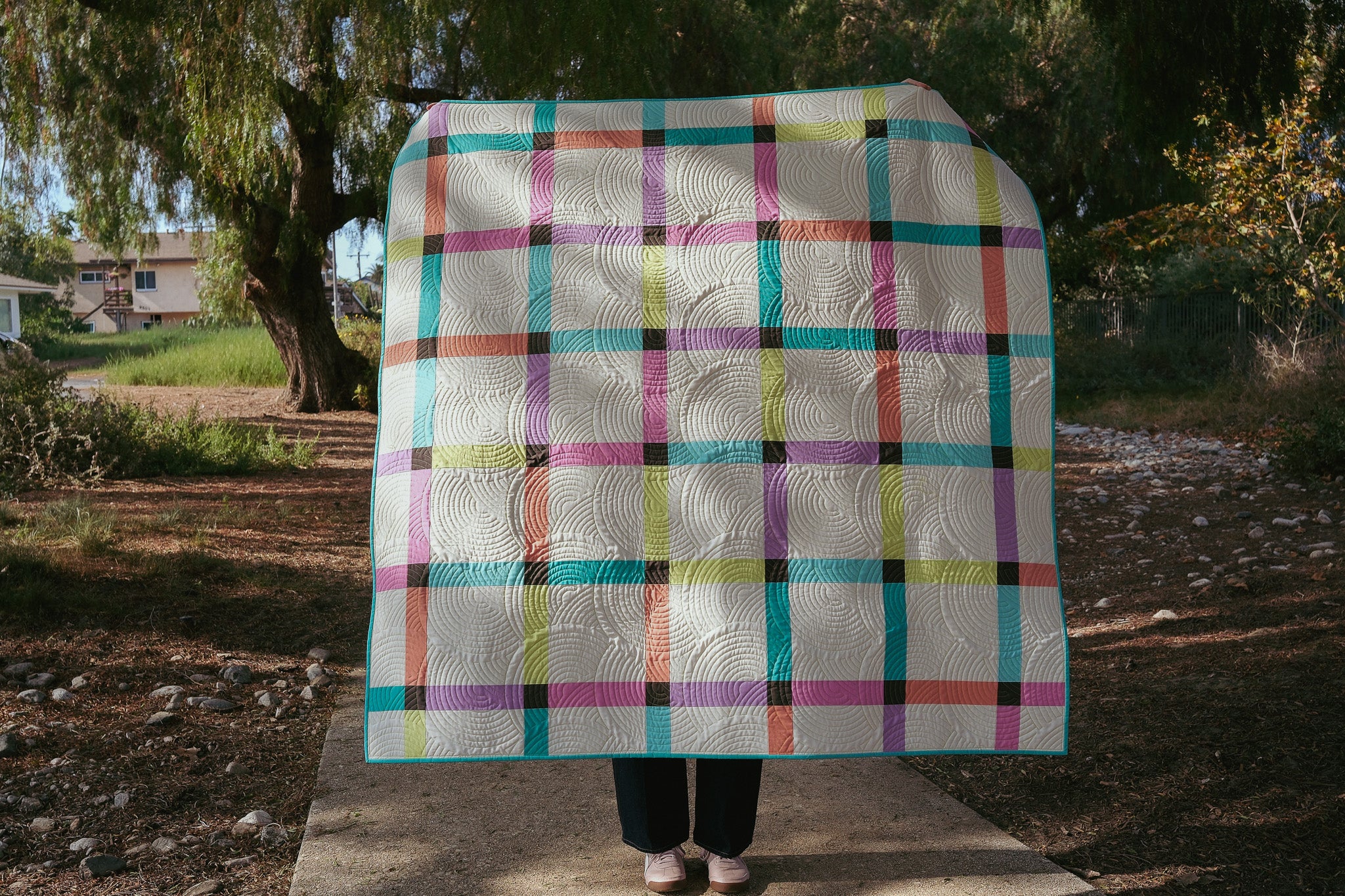 Gridline (Neon Confetti), Throw Quilt