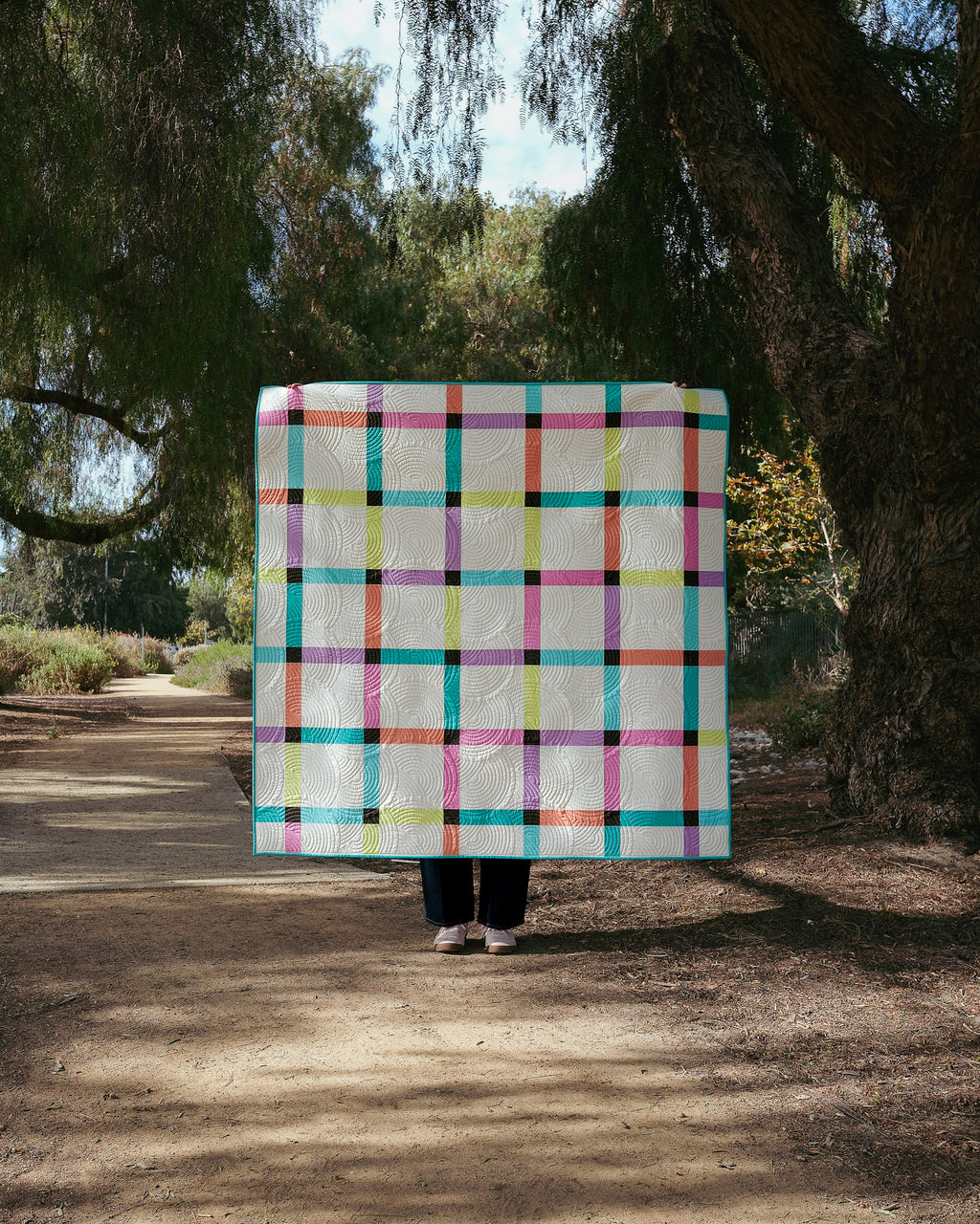 Gridline (Neon Confetti), Throw Quilt