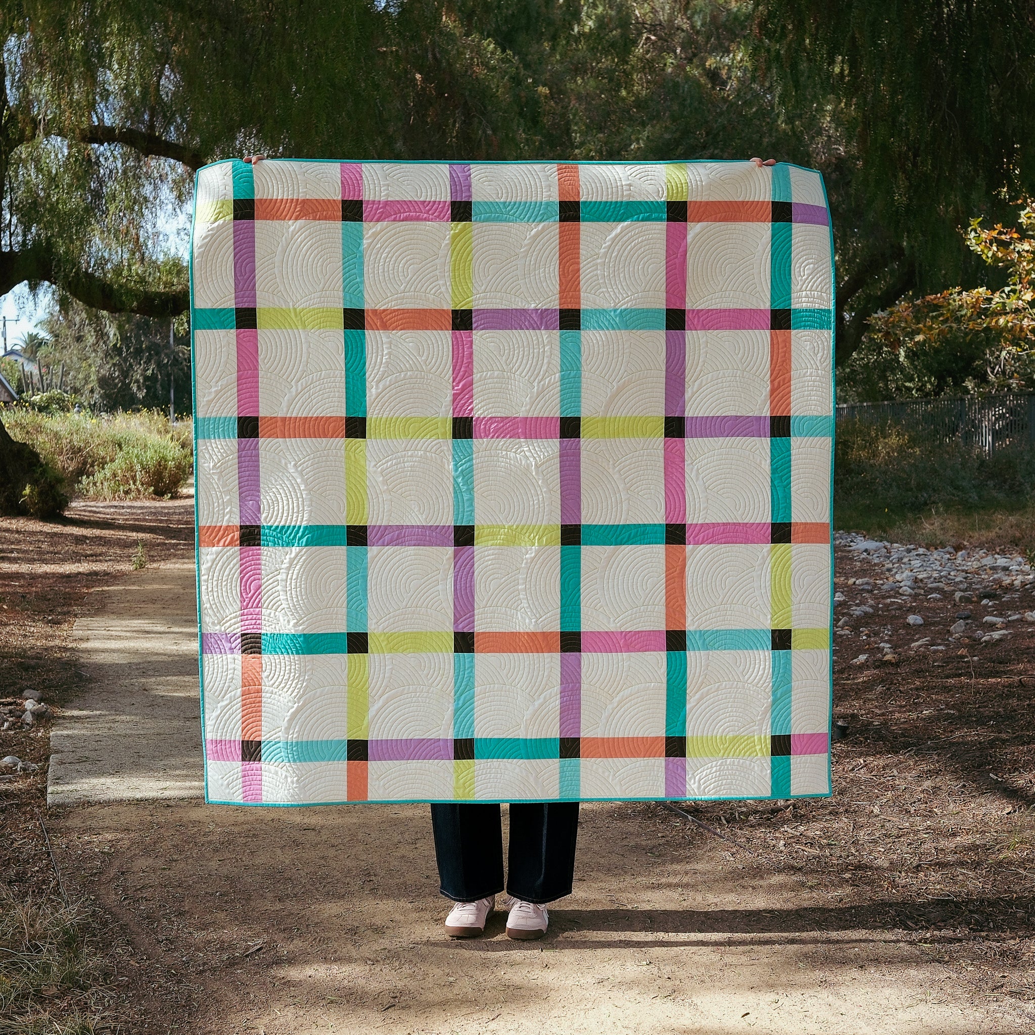 Gridline (Neon Confetti), Throw Quilt