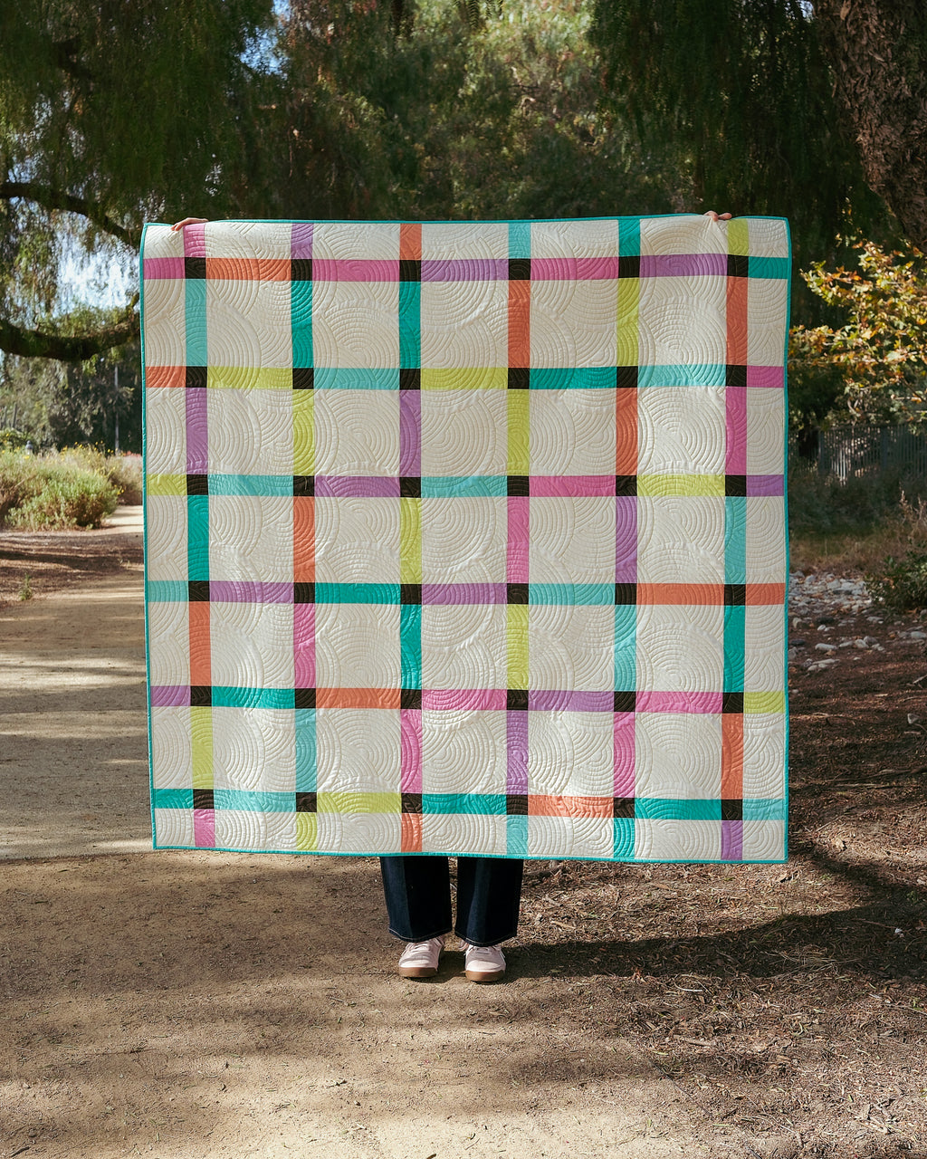 Gridline (Neon Confetti), Throw Quilt