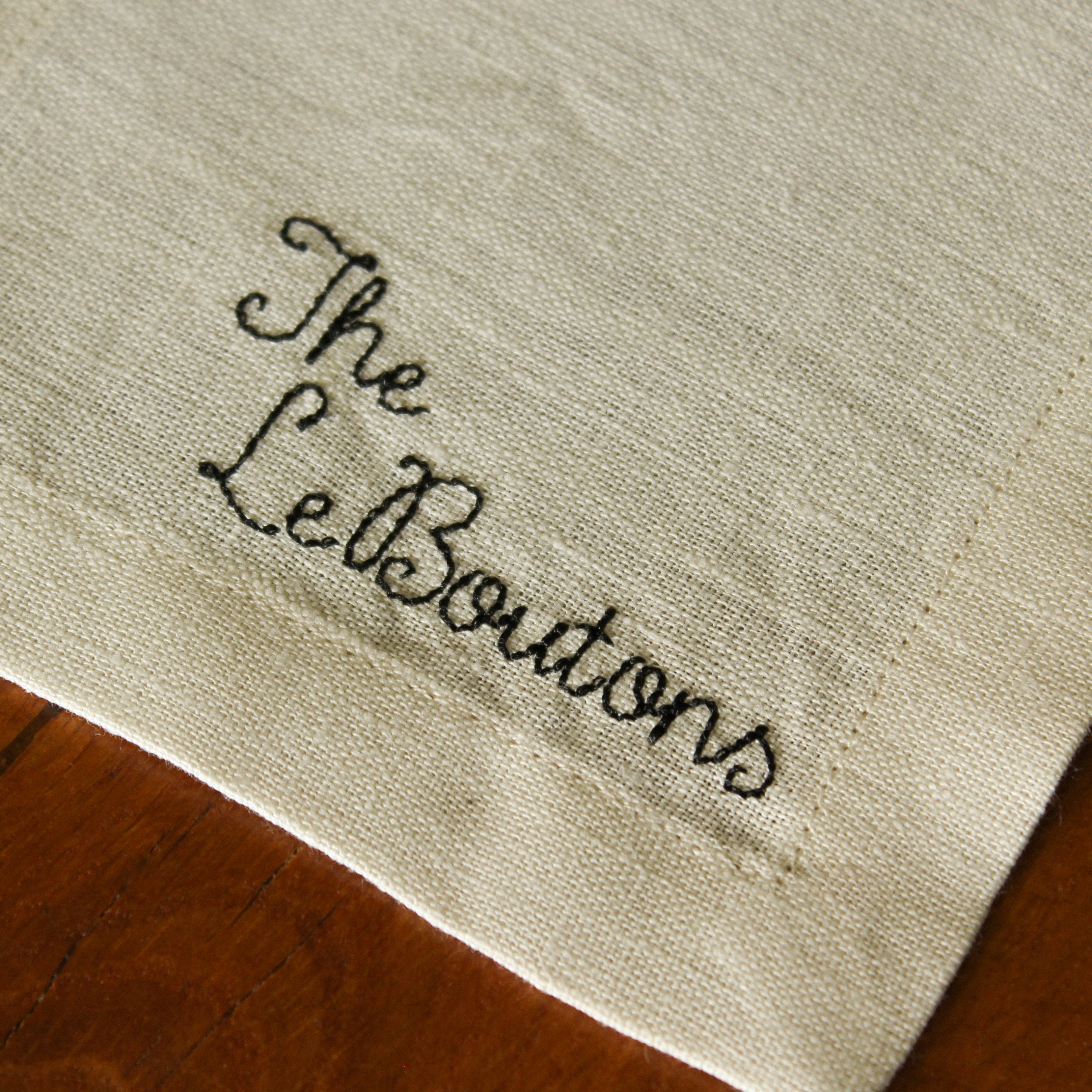 Custom Linen Cocktail Napkins, Stitched Font - Set of 4