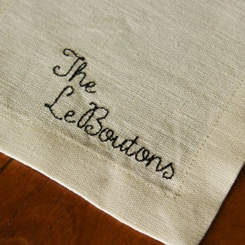 Custom Linen Cocktail Napkins, Stitched Font - Set of 4