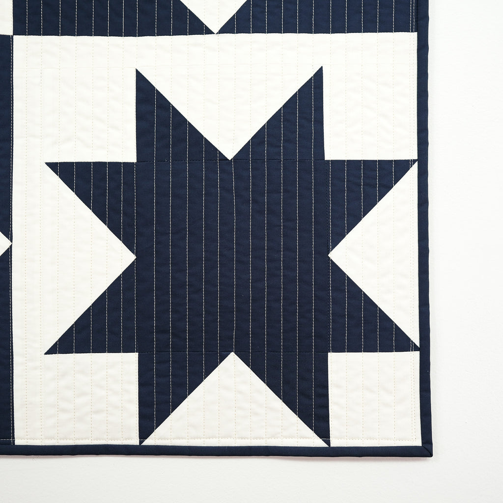 Navy blue star pattern on a white background